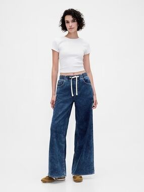 GAP Mid Rise Knit Denim Baggy Jeans Dark Indigo SP